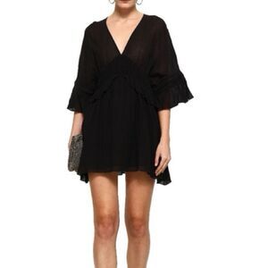 IRO Folula Shirred Georgette Mini Dress in Black